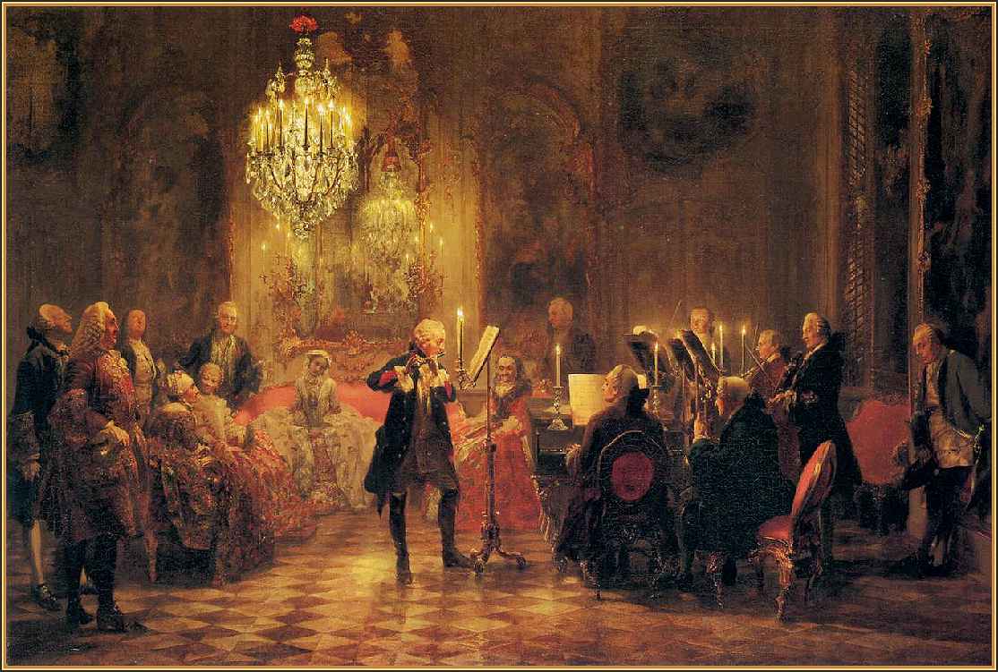 Bach's Musical Offering, painting depicting original performance at Potsdam Court